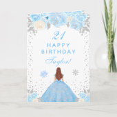 Carte Blue Winter Brown Cheveux Princesse Anniversaire (Devant)