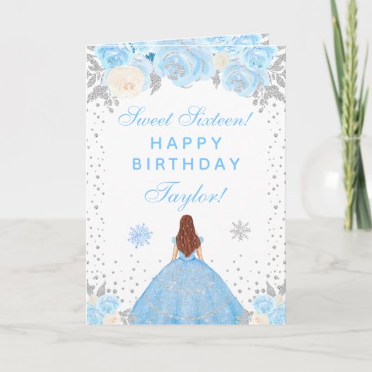 Carte Blue Winter Brown cheveux Princesse Sweet sixteen (Devant)