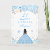 Carte Blue Winter Dark Skin Princess Anniversaire (Devant)