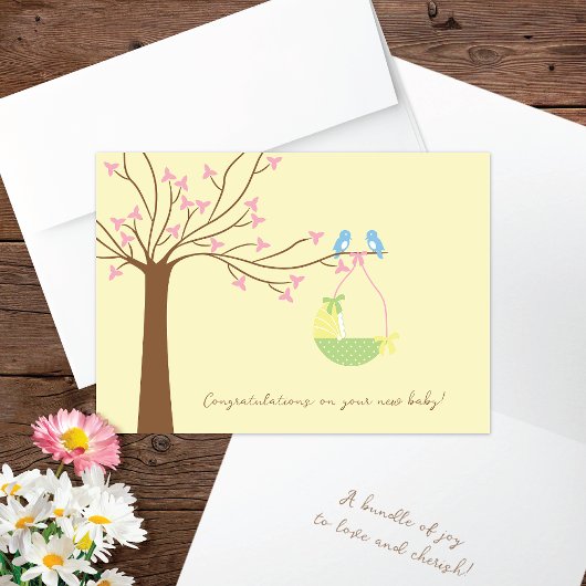 Carte Bluebirds Cherry Tree Newborn Félicitations