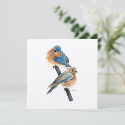 Carte Bluebirds Couple Aquarelle Art (Debout devant)