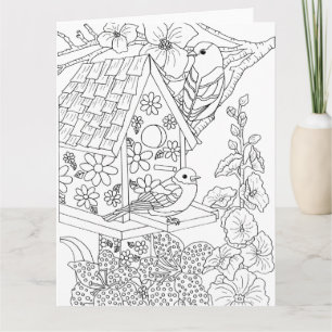 Carte Bluebirds et Hollyhock Color-It Yourself