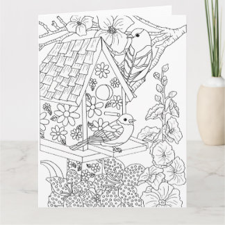 Carte Bluebirds et Hollyhock Color-It Yourself