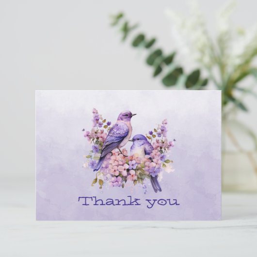 Carte Bluebirds sur les fleurs violet (Debout devant)