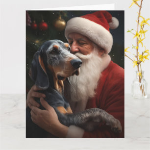 Carte Bluetick Coonhound avec le Père Noël Noël
