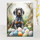 Carte Bluetick Coonhound Chien avec Oeufs de Pâques Fête (Fleur jaune)
