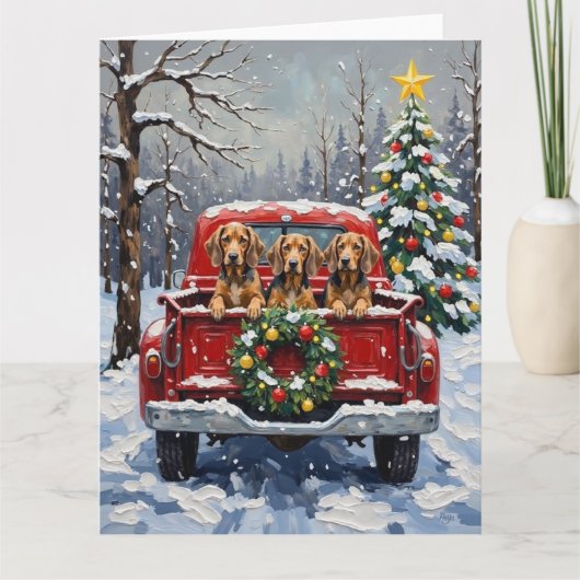 Carte Bluetick Coonhound Christmas Red Truck Holiday (Devant)