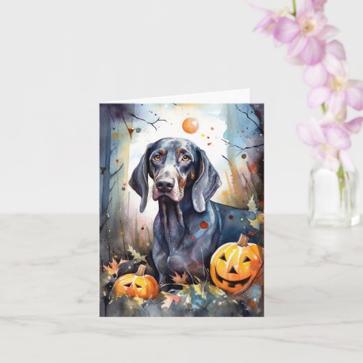 Carte Bluetick Coonhound d'Halloween avec citrouilles ef (Orchidée)