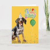Carte Bluetick Coonhound Dog Party Hat Yellow Birthday (Devant)