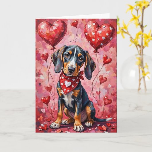 Carte Bluetick Coonhound Saint-Valentin Chien Assis (Fleur jaune)