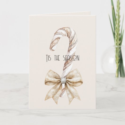 Carte Blush Canne de Noël Rustique Crème Arc Argent (Devant)