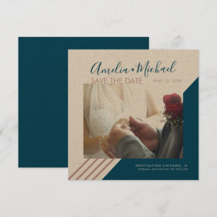 Carte Blush et Navy Lines Enregistrer la date Kraft