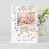 Carte Blush Floral Photo Faire-part de naissance (Debout devant)