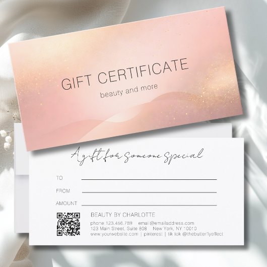 Carte Blush Gold Glow Gradient QR Code Gift Certificate