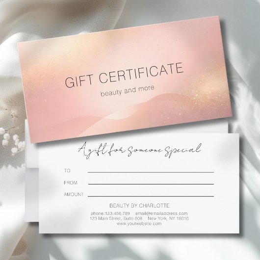 Carte Blush Gold Glow Gradient Salon Gift Certificate