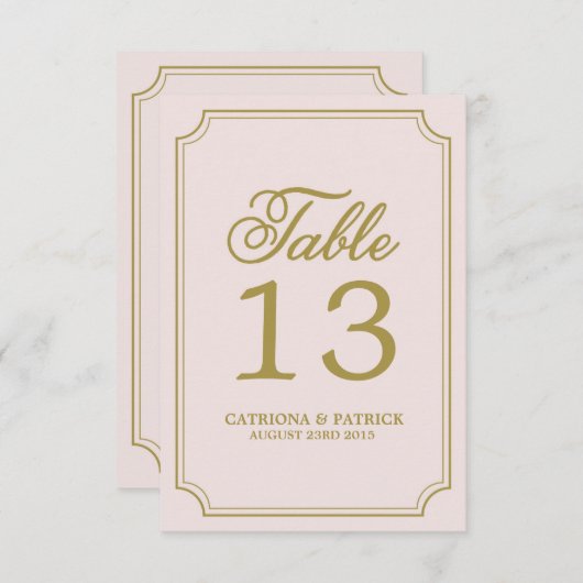 Carte Blush & Gold Whimsical Script Table Numéros (Devant / Derrière)
