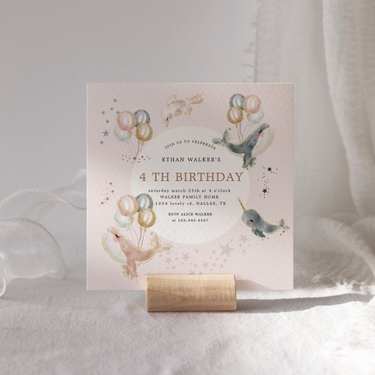 Carte Blush Magic Whales Balloons Anniversaire Invitatio