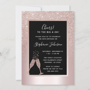 Carte Blush Parties scintillant Ombre 40e Anniversaire F