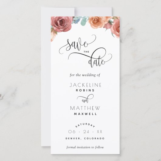 Carte Blush Peach Floral Wedding Enregistrer La Date Sig (Devant)