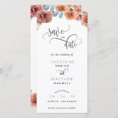 Carte Blush Peach Floral Wedding Enregistrer La Date Sig (Devant / Derrière)