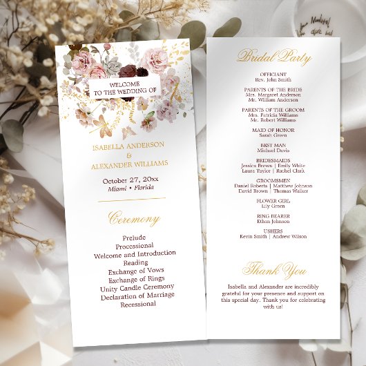 Carte Blush Peony & Gold Burgundy Floral Wedding Program