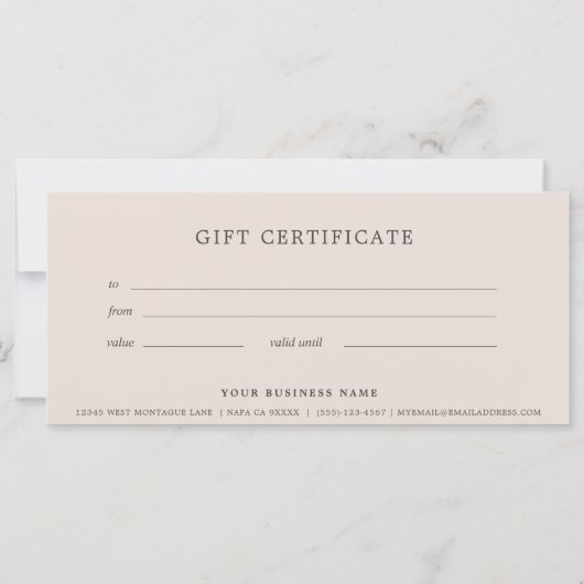 Carte Blush Pink Business Cadeau Certificat Simple (Dos)