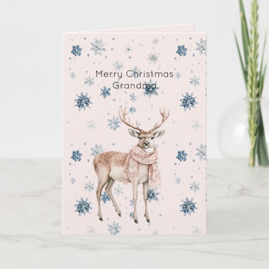 Carte Blush Pink Deer Snowflakes Christmas (Devant)