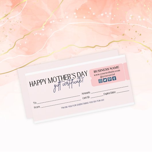 Carte Blush Pink Happy Mère's Day Certificat cadeau