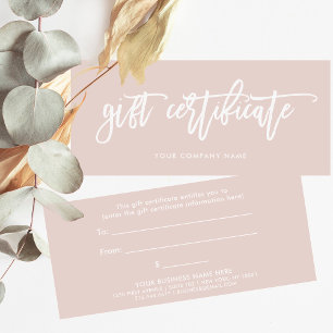 Carte Blush Pink Modern Script   Gift Certificate