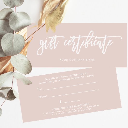 Carte Blush Pink Modern Script | Gift Certificate