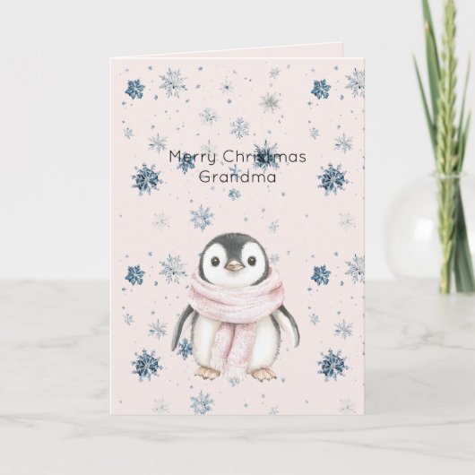Carte Blush Pink Penguin Snowflakes Christmas (Devant)