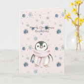 Carte Blush Pink Penguin Snowflakes Christmas (Fleur jaune)