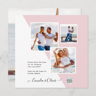 Carte Blush PINK Photo Wedding Inviter QR Code Enregistr