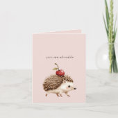 Carte Blush Pink Red Cherry Adorable Hedgehog (Devant)