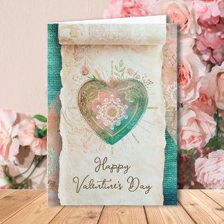 Carte Blush Teal Baroque Sacred Heart Happy Valentines