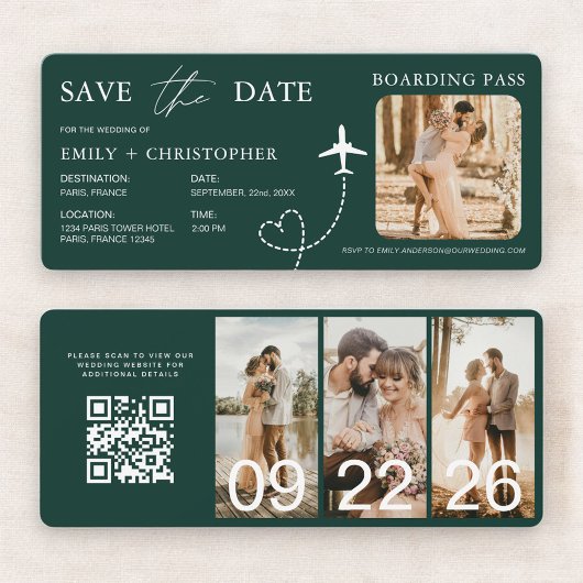 Carte Boarding Pass Destination Save the Date QR Code 