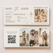 Carte Boarding Pass Plane QR Code Save the Date