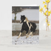 Carte Bob Langrish Black and White Welsh Cob in the Snow (Fleur jaune)