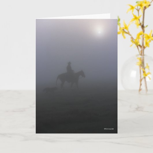 Carte Bob Langrish | Cowboy À Rider En Mist Avec Chien (Fleur jaune)