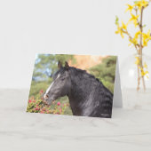 Carte Bob Langrish | Gros plan noir de Stallion andalou (Fleur jaune)