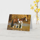 Carte Bob Langrish | Gypsy Vanner Mare et Foal Imaginair (Fleur jaune)