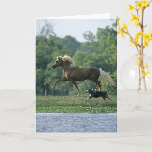 Carte Bob Langrish | Palomino Tennessee Walker and Dog (Fleur jaune)