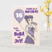 Carte Boba Bubble Thé Anime Fille Anniversaire (Fleur jaune)
