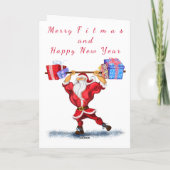 Carte Bodybuilder Santa Claus avec cadeaux de Noël - Amu (Dos)