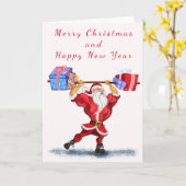 Carte Bodybuilder Santa Claus avec cadeaux de Noël - Amu (Fleur jaune)