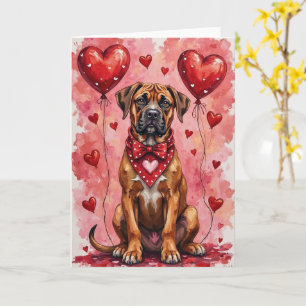 Carte Boerboel Saint-Valentin Chien Assis avec des Cœurs