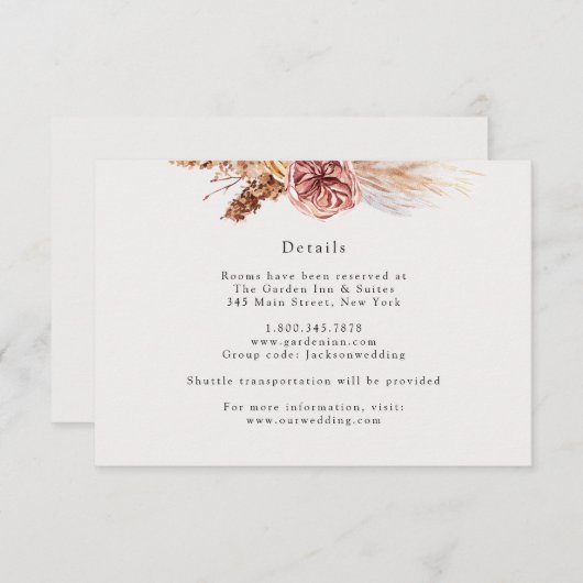 Carte Bohemian Pampas Grass Mariage Détails (Devant / Derrière)