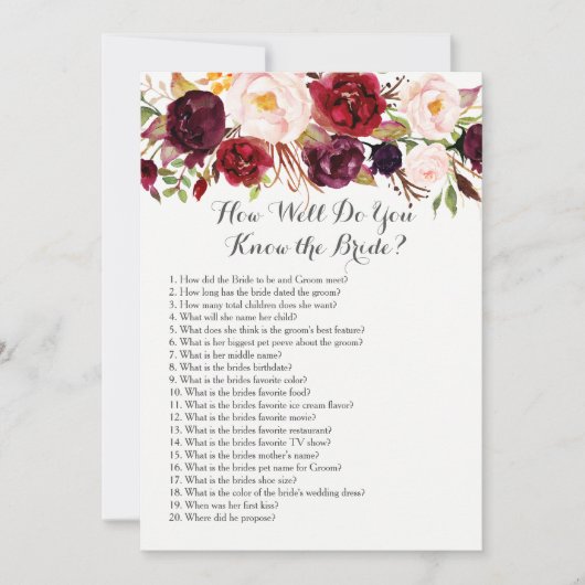 Carte Boho À quel point connaissez-vous la mariée? (Devant)