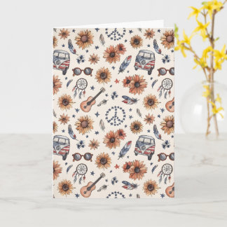 Carte Boho Americana Festival Sunflowers VW Bus 4th of J