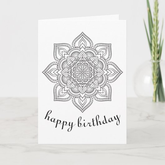 Carte Boho Anniversaire mandala ornement floral art colo (Devant)